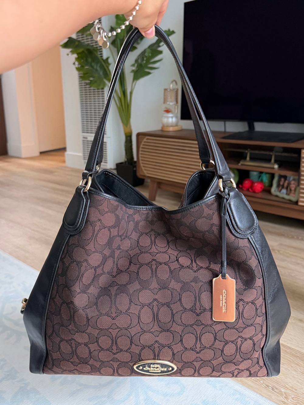 Coach Edie 31 Signature Jacquard Shoulder Bag Dark Brown 36466